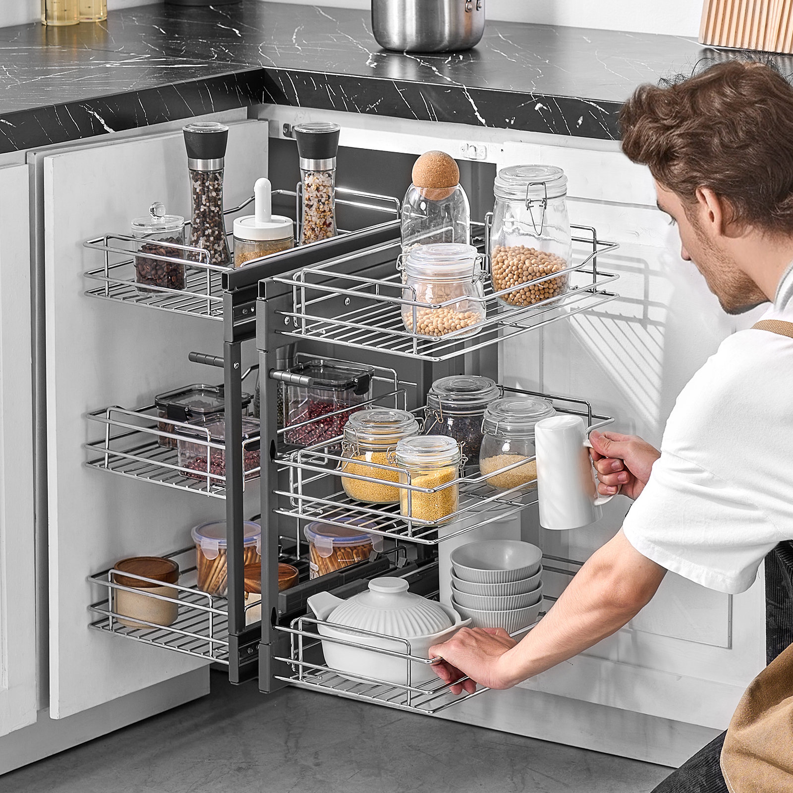 Mint Pantry® 3 Tier 6 Shelf Blind Corner Pull Out Organizer Chrome